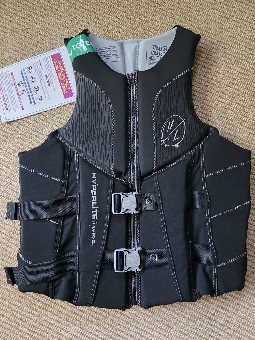 NWT Hyperlite Men’s Life Vest XL Black Gray Level 70 USCG Approved
